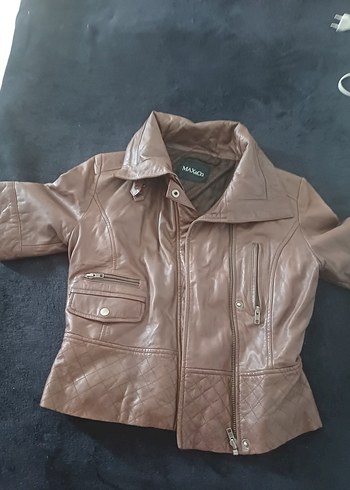 Max & Co Dugmeli Kahverengi Kisa Deri Kadin Ceket