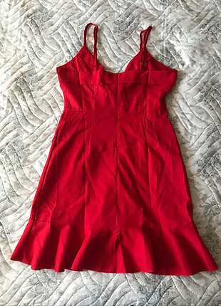 Diğer Kırmızı askılı yırtmaç detaylı elbise