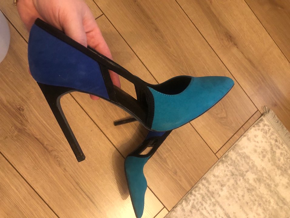 Mavi Süet Stiletto Topuklu Kadın Ayakkabı - Görsel 5