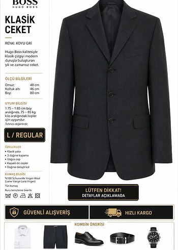 Hugo Boss Super 100 Saf Yun Klasik Ceket L