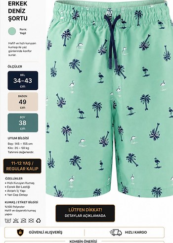 Defacto 11 12 Yas Deniz Sortu Yesil Desenli