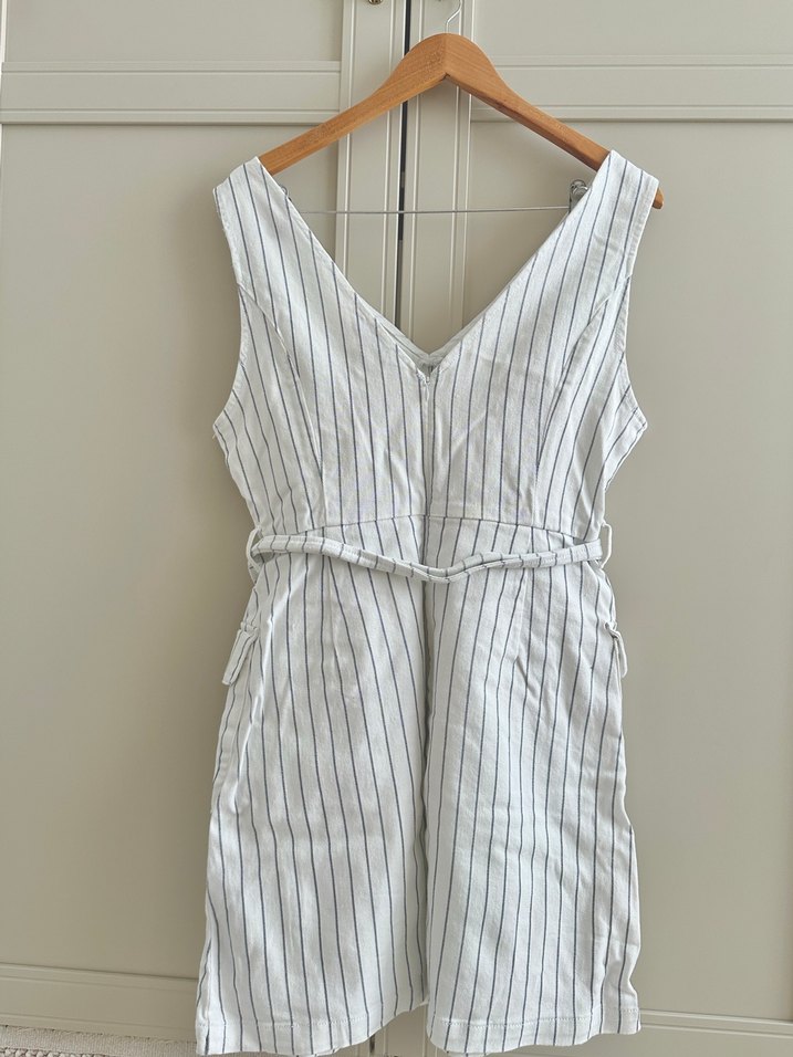 Düğmeli Çizgili Hamile Tulum Midi Boy - Görsel 3