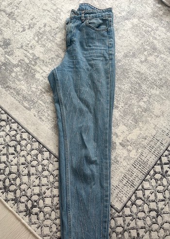 s Beden mavi Renk Mavi İşlemeli Payetli Kadın Denim Pantolon