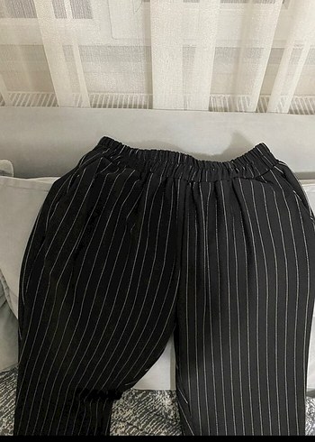 Düğmeli Siyah Çizgili Kadın Denim Takım - Görsel 8