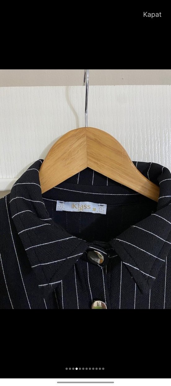 Düğmeli Siyah Çizgili Kadın Denim Takım - Görsel 4