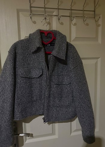 Zara Gri Melanj Kisa Fermuarli Ceket