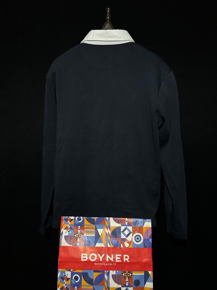 Lacivert Denim Polo Yaka Tişört - Görsel 5