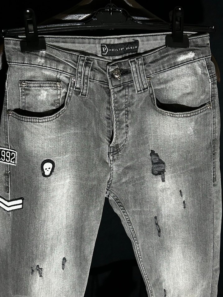 Gri Regular Fit Nakışlı Erkek Kot Pantolon - Görsel 4