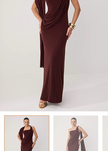 Trendyol & Milla Bordo Drape Detayli Tek Omuzlu Uzun Elbise
