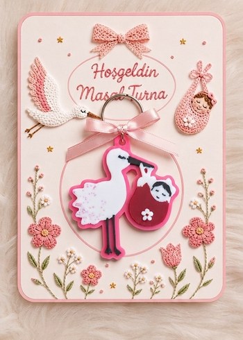 Accessorize  Pembe Turna Ve Bebek Temali Dogum Karti