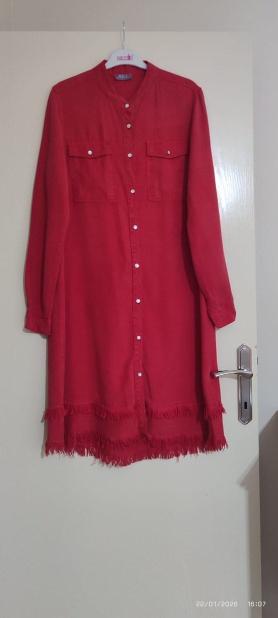 Kırmızı Uzun Tunik Gömlek - Görsel 2