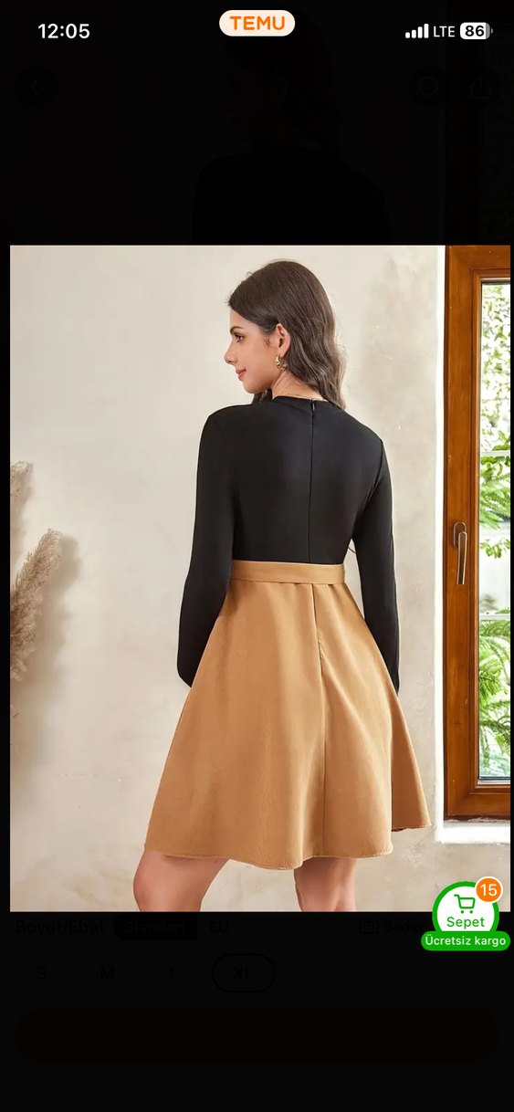 Süet Kuşaklı Midi Hamile Elbise - Görsel 5