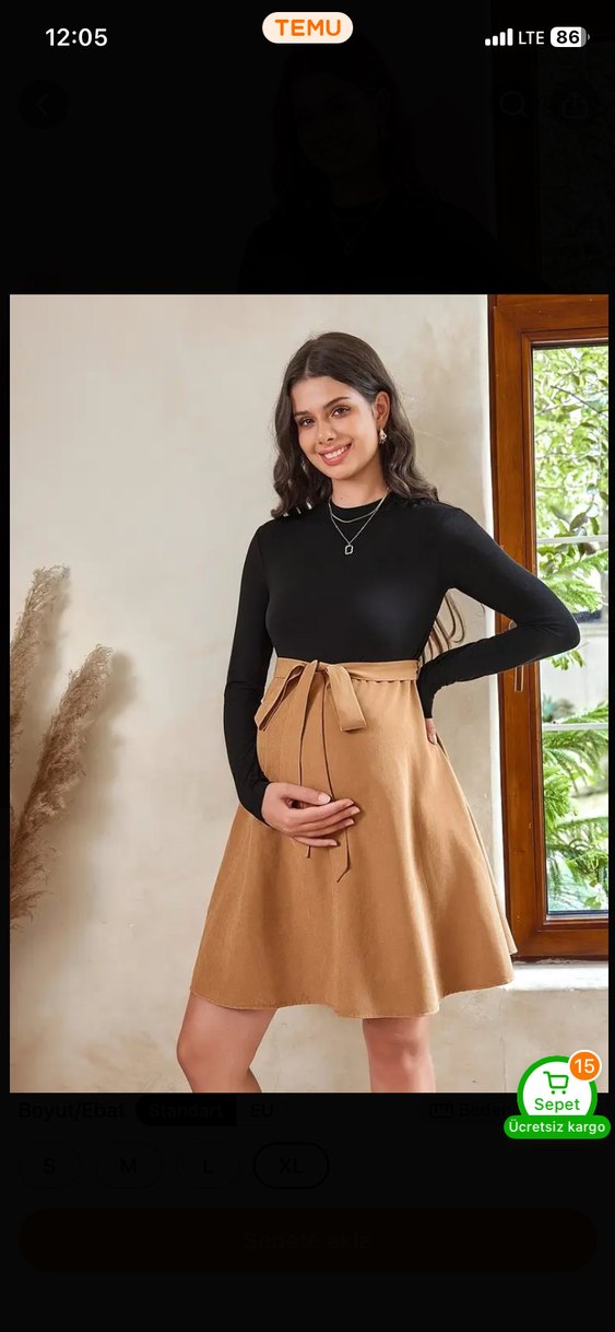 Süet Kuşaklı Midi Hamile Elbise - Görsel 2