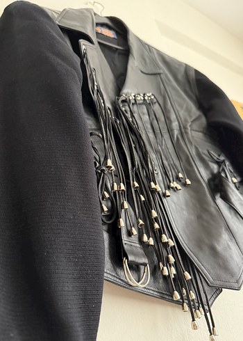m Beden siyah Renk Kadın Siyah Deri Biker Ceket #vintage