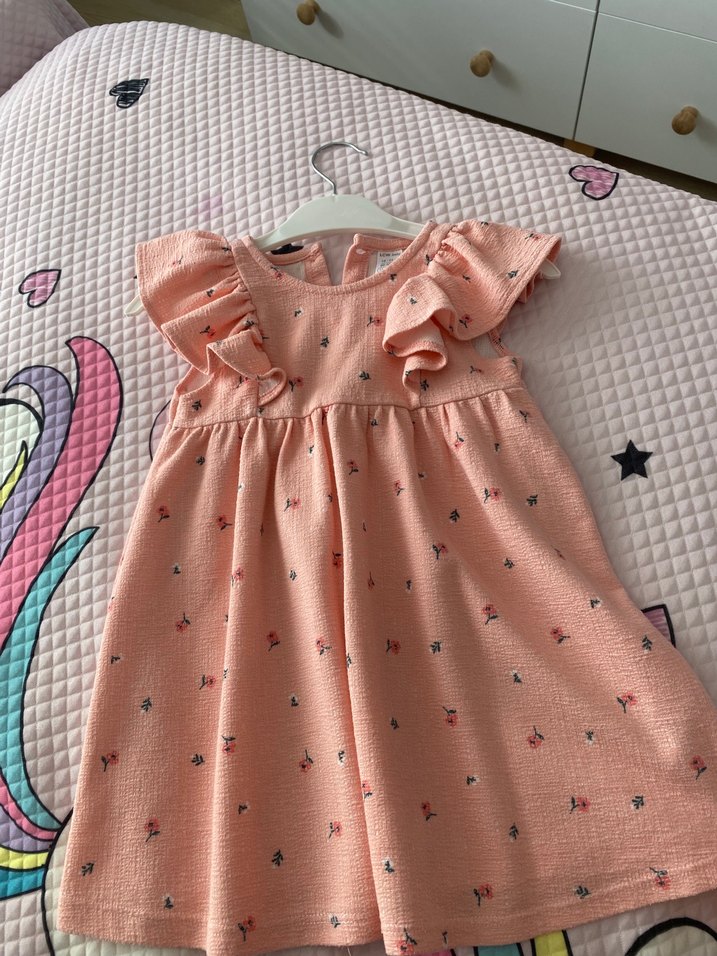Kız Çocuk Pembe Fırfırlı Pamuklu Elbise tek elbise fiyatı - Görsel 2