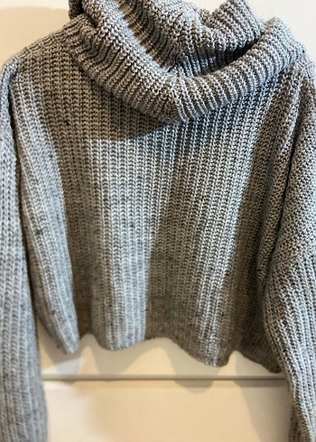 Gri Örme Boğazlı Kadın Kazak - Görsel 3