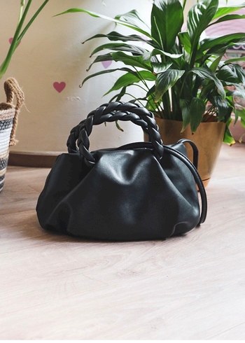 Örgü Saplı Siyah Deri Kadın Çanta - Görsel 2