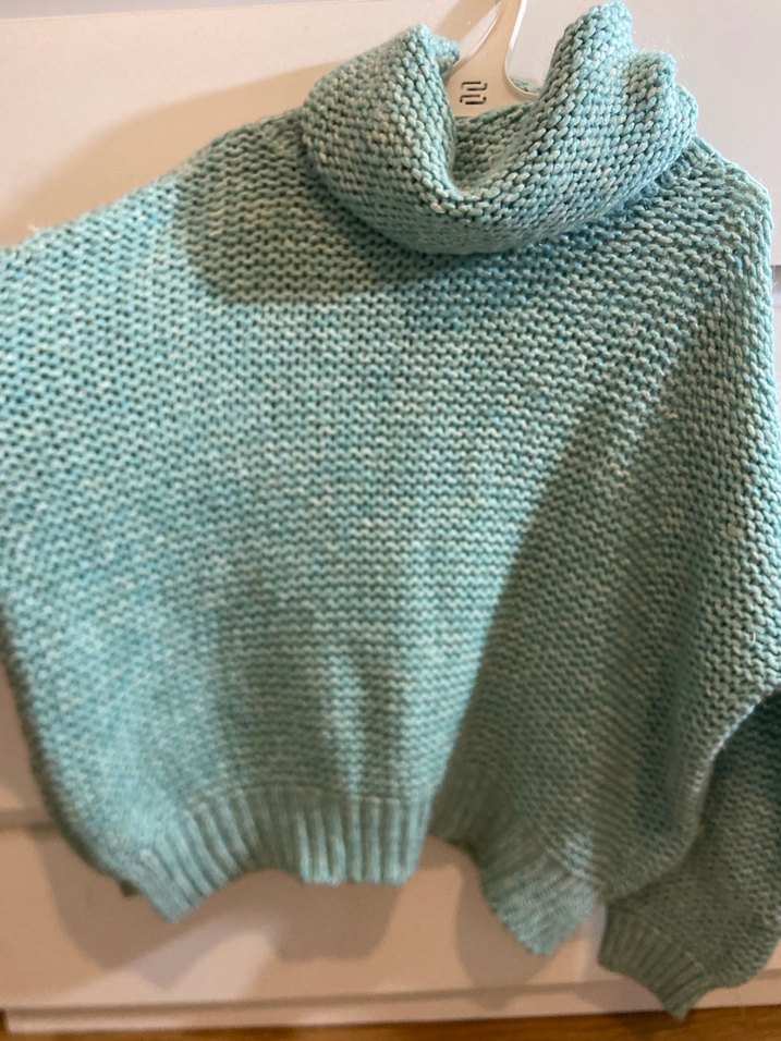 Turkuaz Örgü Bohem Balıkçı Yaka Kadın Kazak - Görsel 2