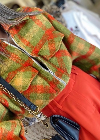 Oversize Yeşil Turuncu Mevsimlik Ceket - Görsel 2