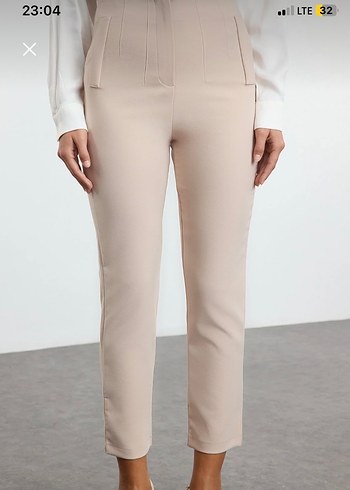 Bej Kadın Midi Kumaş Pantolon - Görsel 2