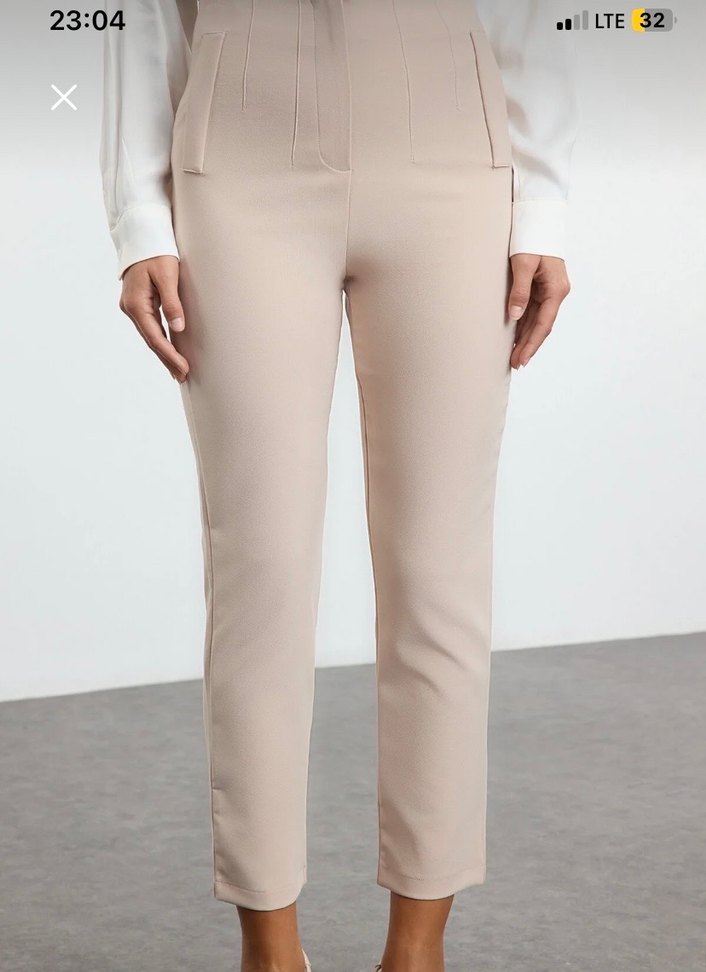 Bej Kadın Midi Kumaş Pantolon - Görsel 2