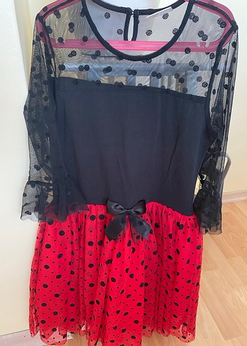 Kız Çocuk Kırmızı Puantiyeli Gotik Elbise - Görsel 3