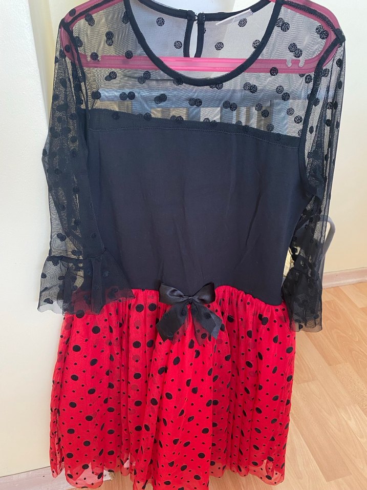 Kız Çocuk Kırmızı Puantiyeli Gotik Elbise - Görsel 3