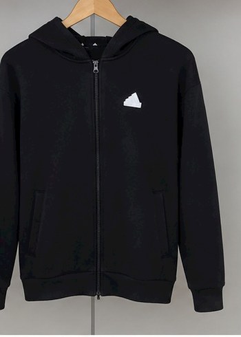 Adidas Siyah Kapusonlu Fermuarli Sweatshirt