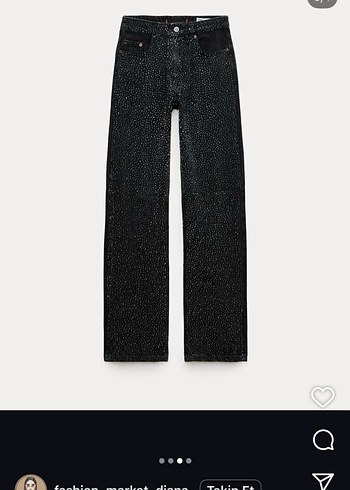 Zara taşlı parlak Siyah Denim Pantolon zara viral