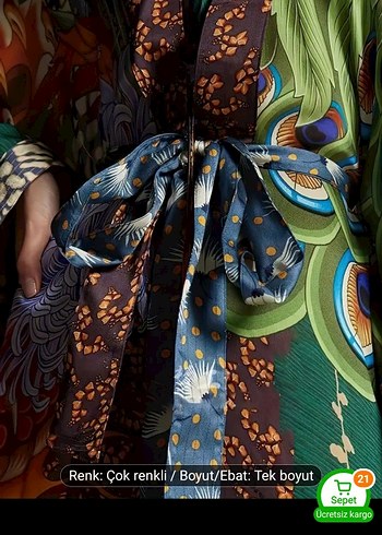 Çok Renkli Uzun Bohem Kadın Kimono - Görsel 3