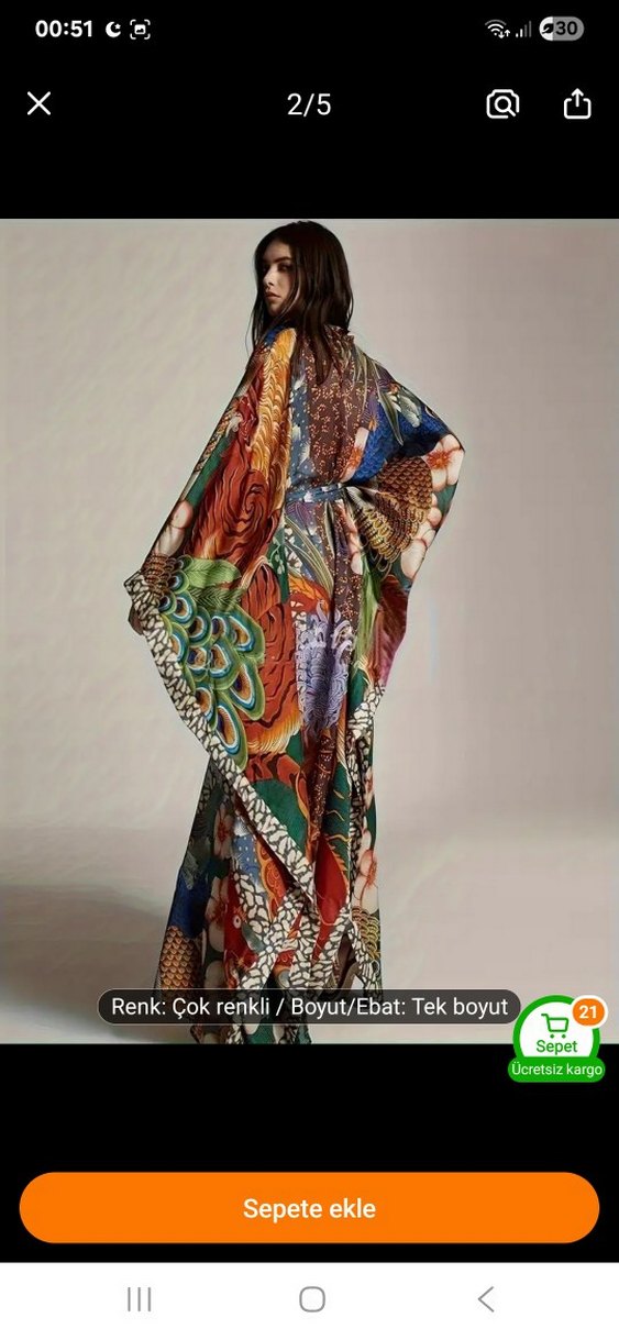 Çok Renkli Uzun Bohem Kadın Kimono - Görsel 2