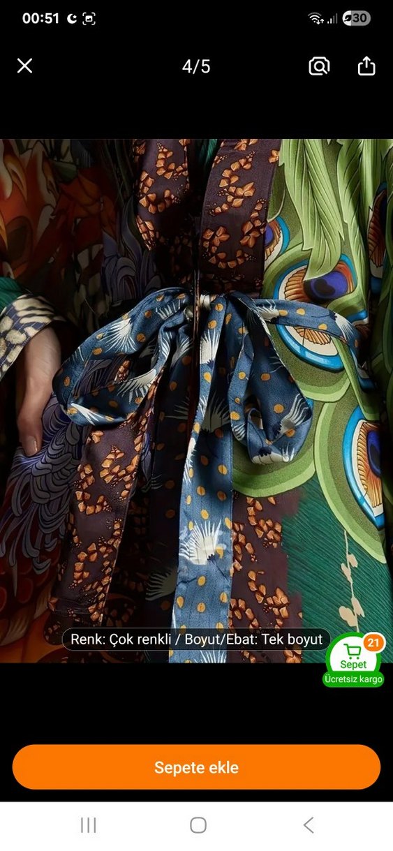 Çok Renkli Uzun Bohem Kadın Kimono - Görsel 3