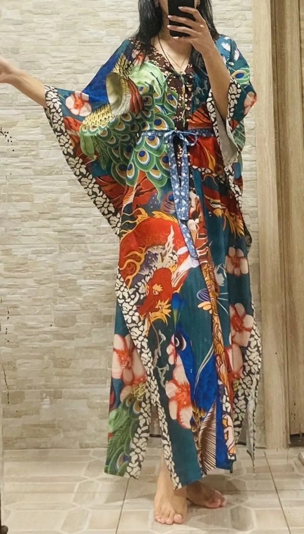 Çok Renkli Uzun Bohem Kadın Kimono - Görsel 4