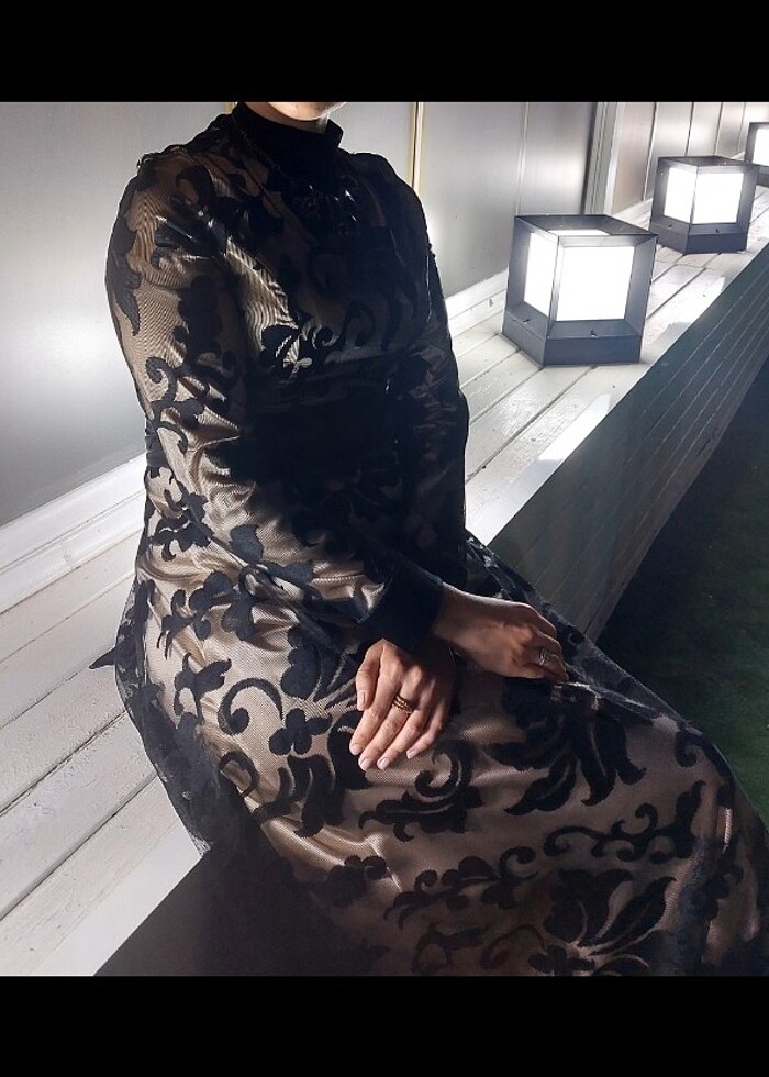 Dantel detay elbise abiye - Görsel 3