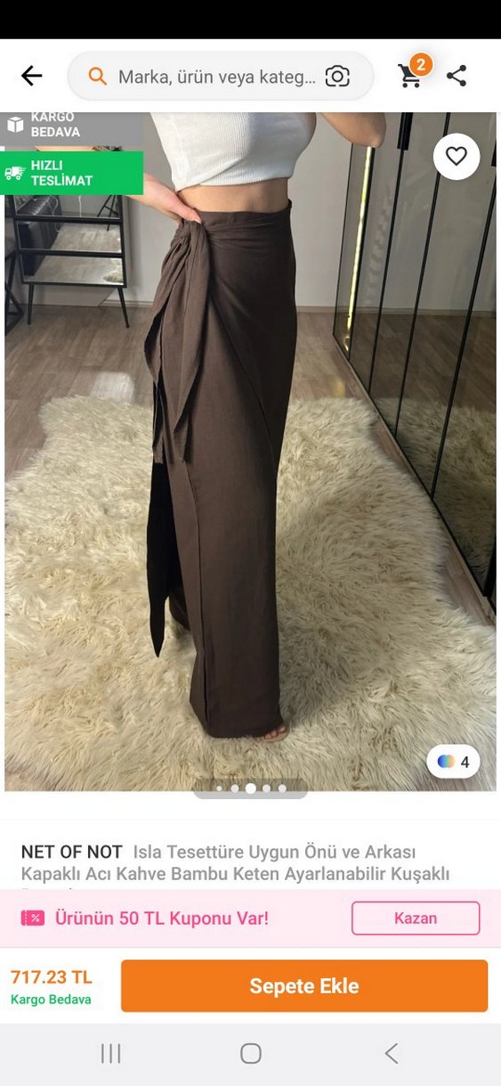 Drapeli Uzun Kahverengi Kadın pantolon - Görsel 3