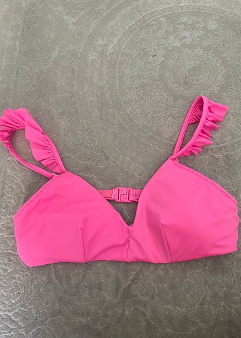 Pembe Fırfırlı Mini Bikini Üstü
