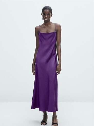 Massimo Dutti mor saten elbise
