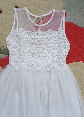 Kız Çocuk Beyaz Dantelli Elbise - Görsel 2