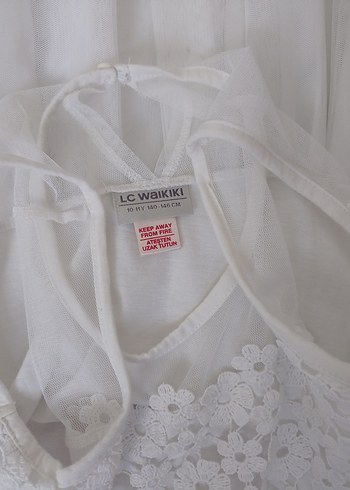 Kız Çocuk Beyaz Dantelli Elbise - Görsel 5