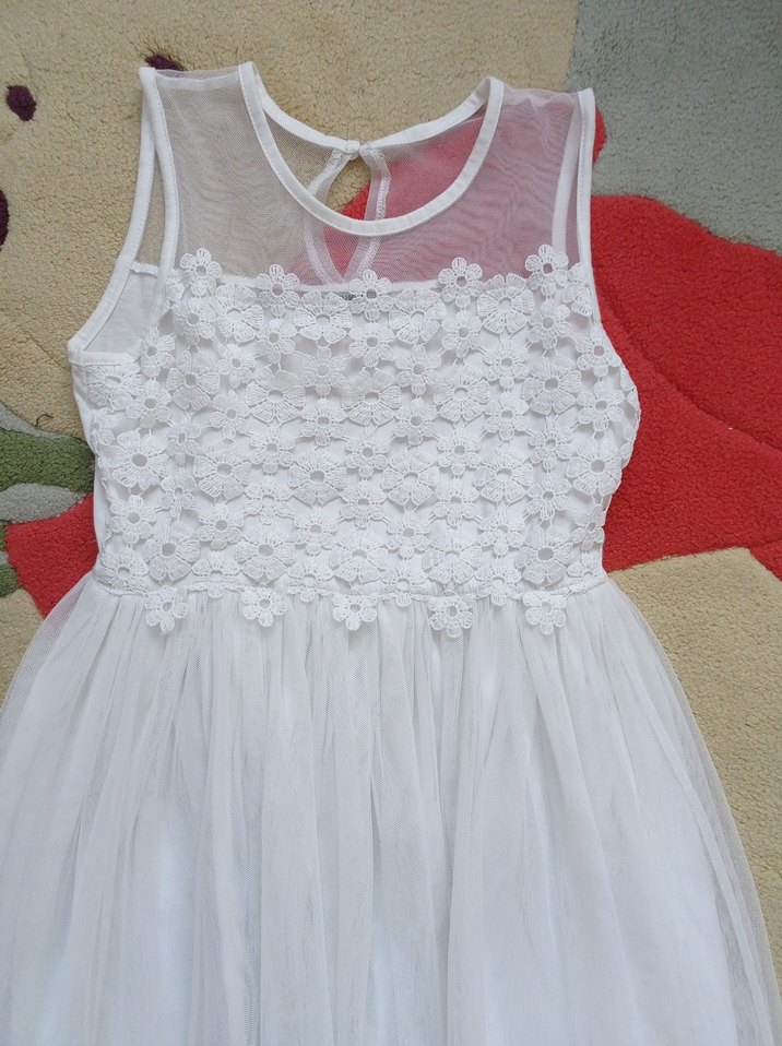 Kız Çocuk Beyaz Dantelli Elbise - Görsel 2