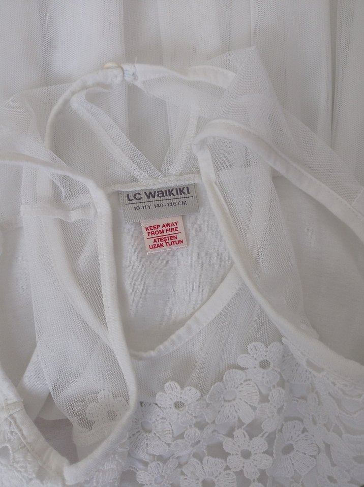 Kız Çocuk Beyaz Dantelli Elbise - Görsel 5