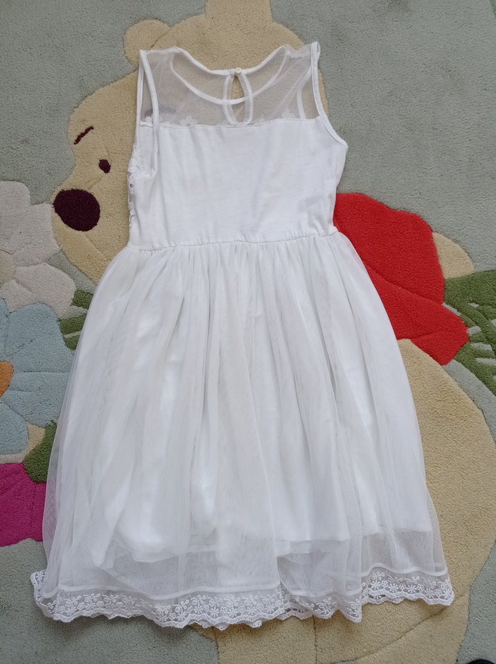 Kız Çocuk Beyaz Dantelli Elbise - Görsel 4