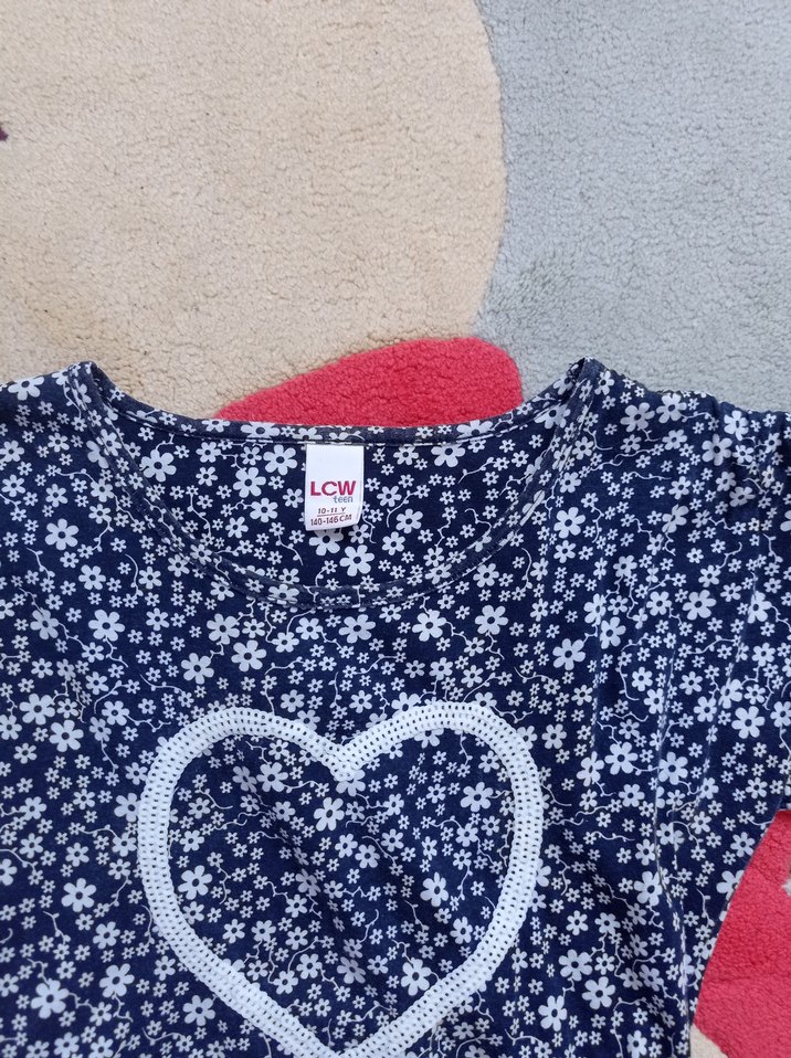 Kız Çocuk Kemerli Mavi Çiçekli Elbise - Görsel 2