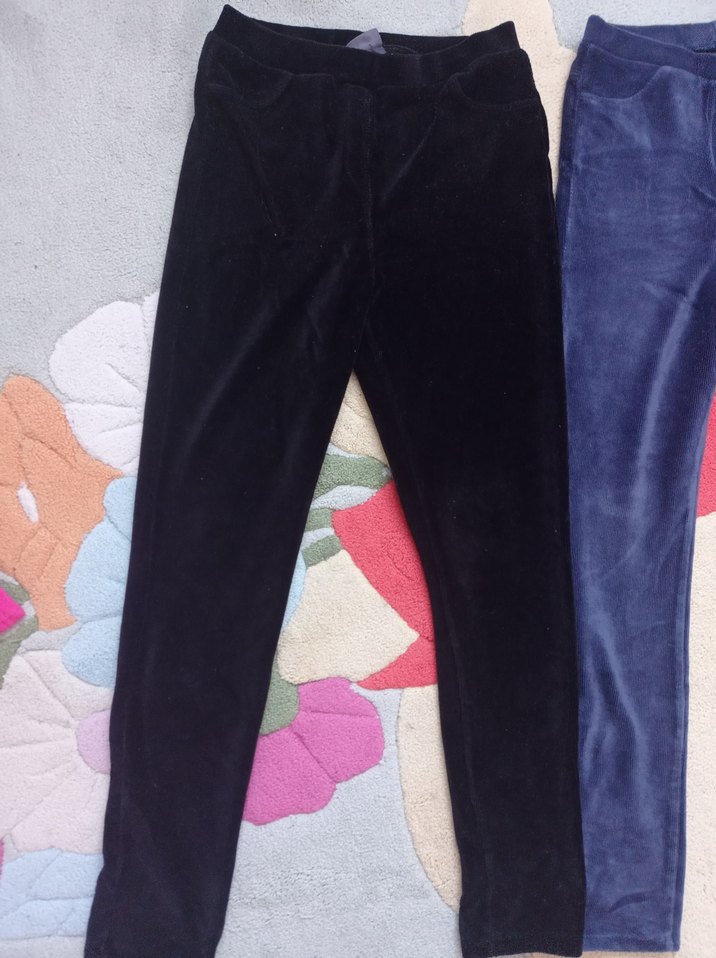 Kızlar İçin Mavi Kadife Tayt - Görsel 2