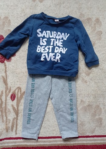 Uzun Kollu Gri Baskılı Erkek Bebek Takımı - Görsel 2