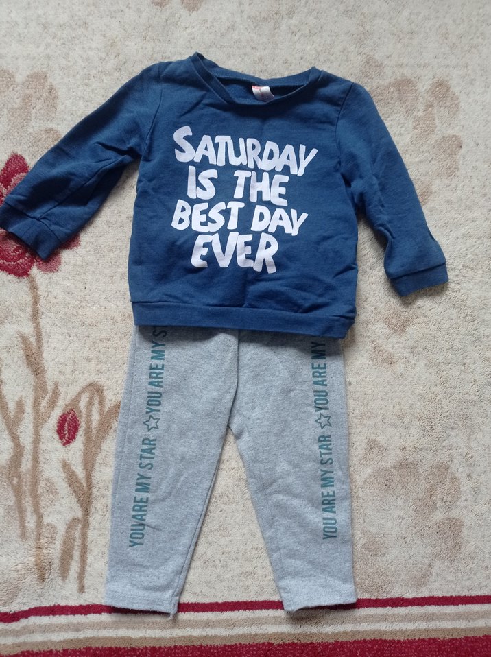 Uzun Kollu Gri Baskılı Erkek Bebek Takımı - Görsel 2