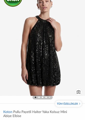 Koton Marka Siyah Payetli Pullu Halter Yaka Mini Elbise