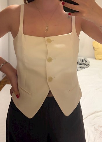 Mango M Beden Ekru Oversize Askili Bluz