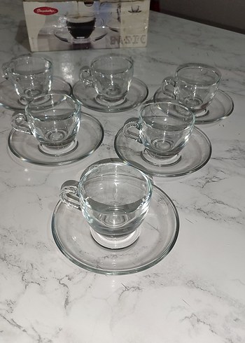 Beden beyaz Renk 6'lı Cam Espresso Fincan ve Tabağı Seti