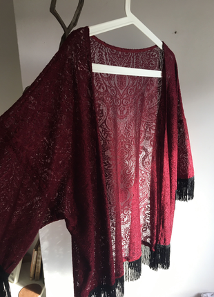 Bordo şal desenli püsküllükimono